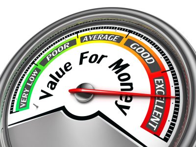 value rof money conceptual meter indicate excellent, isolated on white background